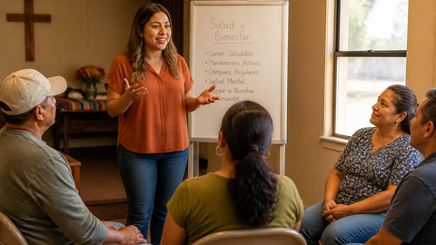 A woman training people